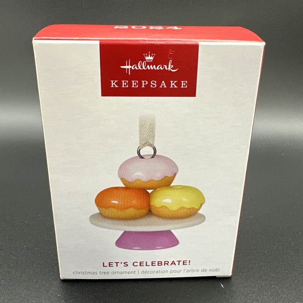 Hallmark  "Let's Celebrate!" Donuts on Stand  Miniature Keepsake Ornament 2024